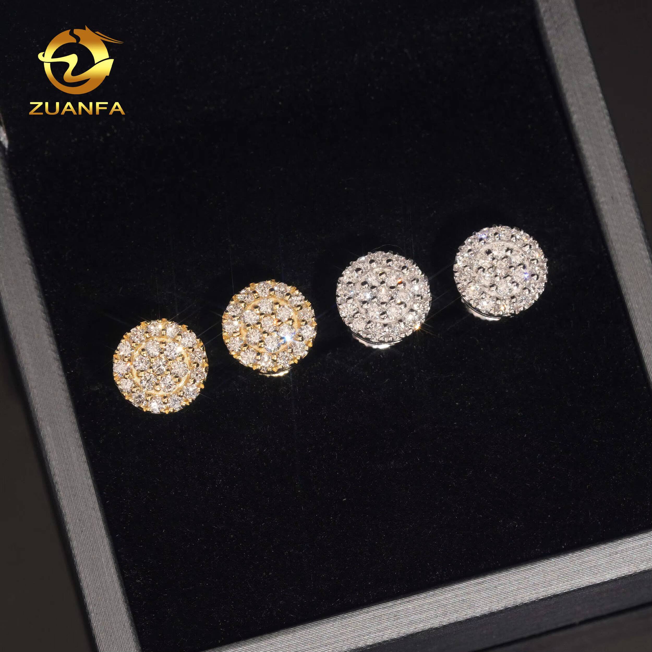 Trendy 9mm Fashion Round Full Iced Out Hip Hop Earring Cluster Lab Diamond 925 Sterling Silver Iced Out Screw Back Earrings