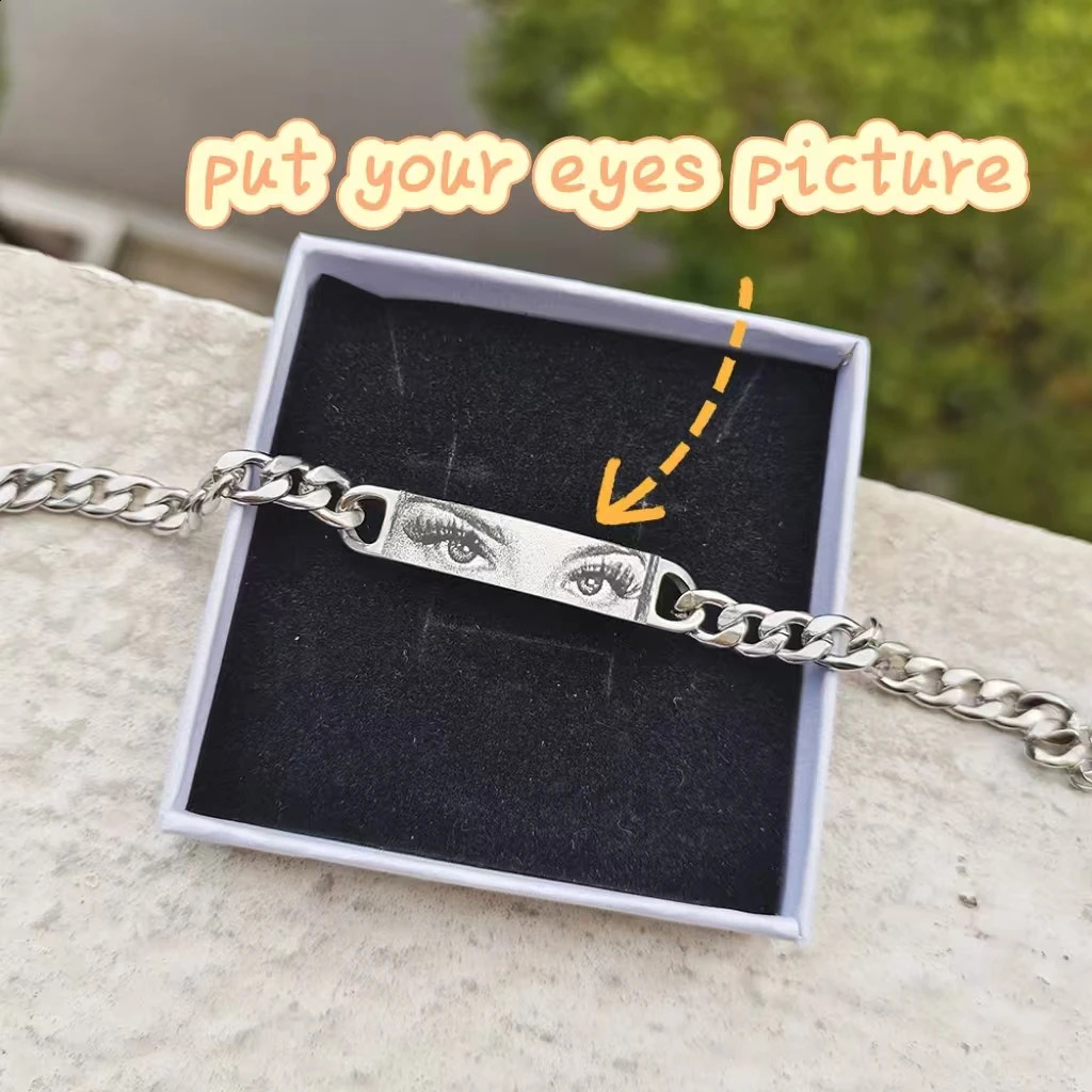 Personalized Eyes Po Couple Bracelet Laser Engraved Eyes Po Bracelets Stainless Steel Gifts for Boyfriend Family Father 250808