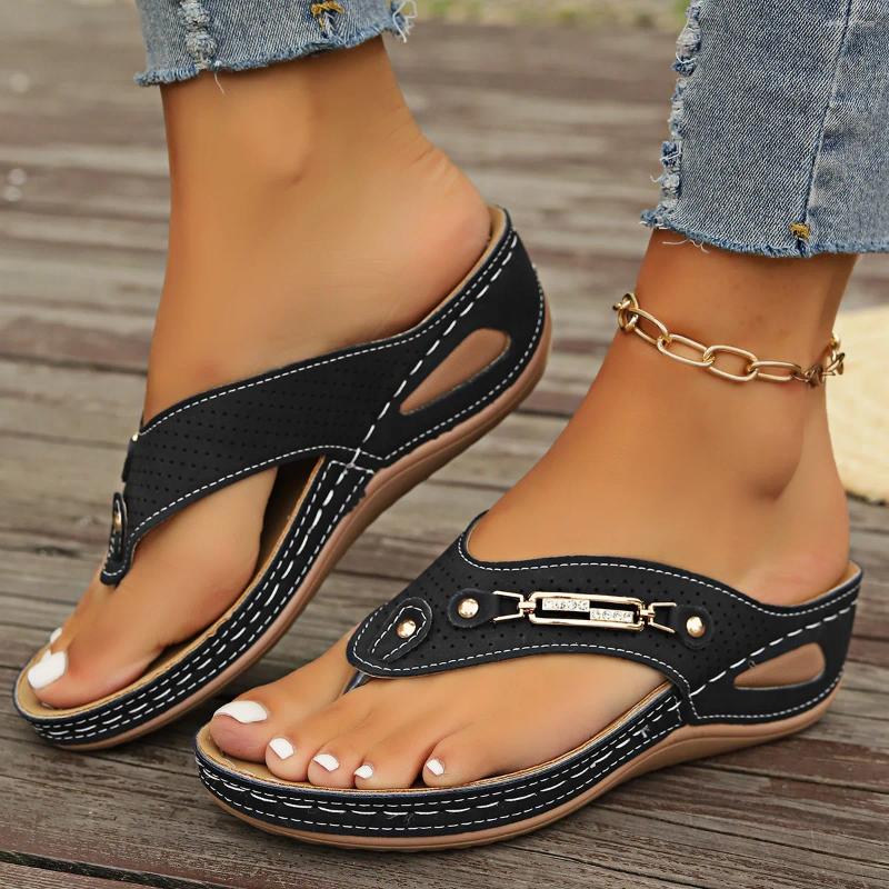Women's Sandals Summer Orthopedic Flip-Flops With Arch Support Womens Thick Sole Slippers Non-Slip Beach retro versatile clip toe lightweight cas