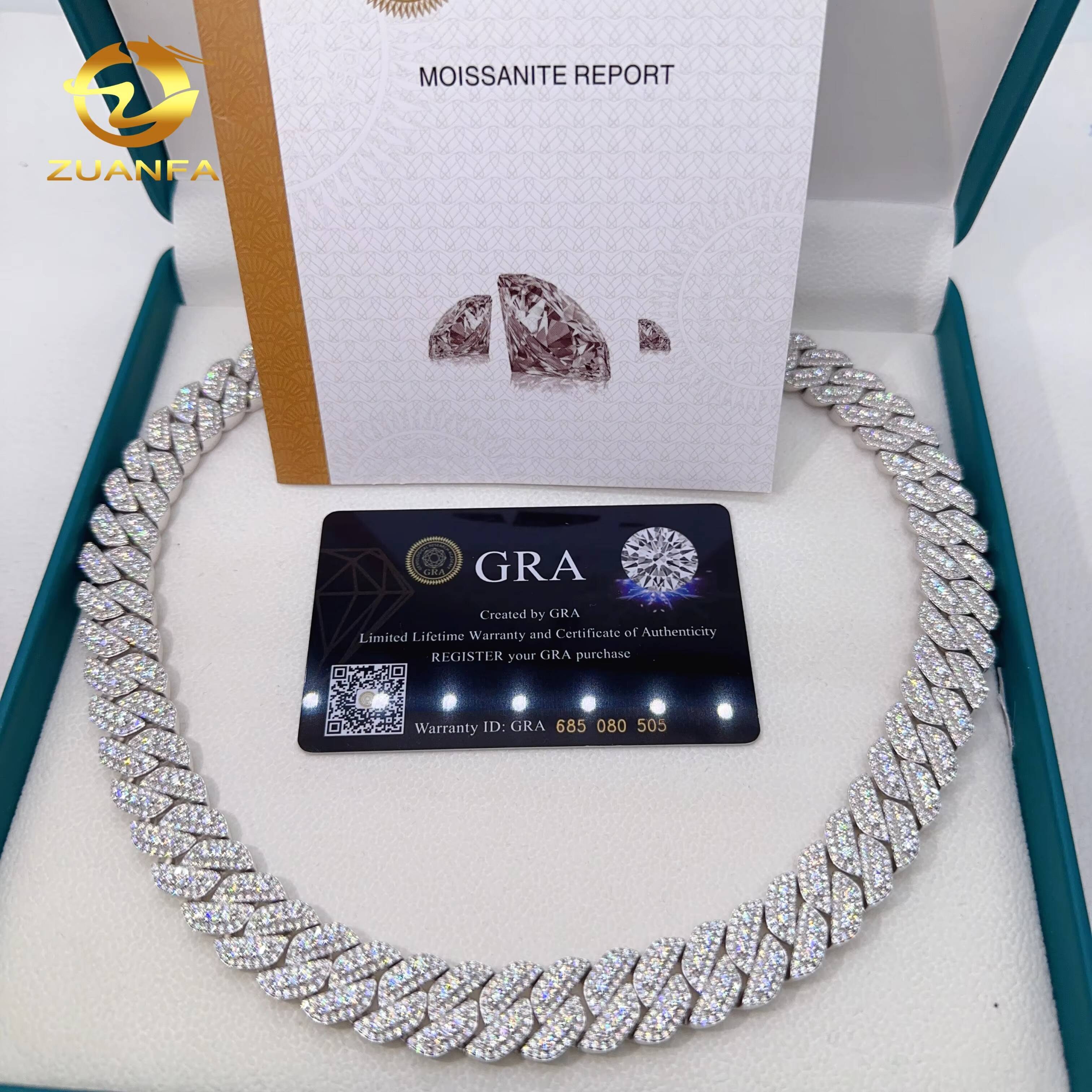 13mm Custom VVS Moissanite 925 Sterling Silver Fashion Jewelry Hip Hop Luxury Iced Out Cuban Chain Necklace