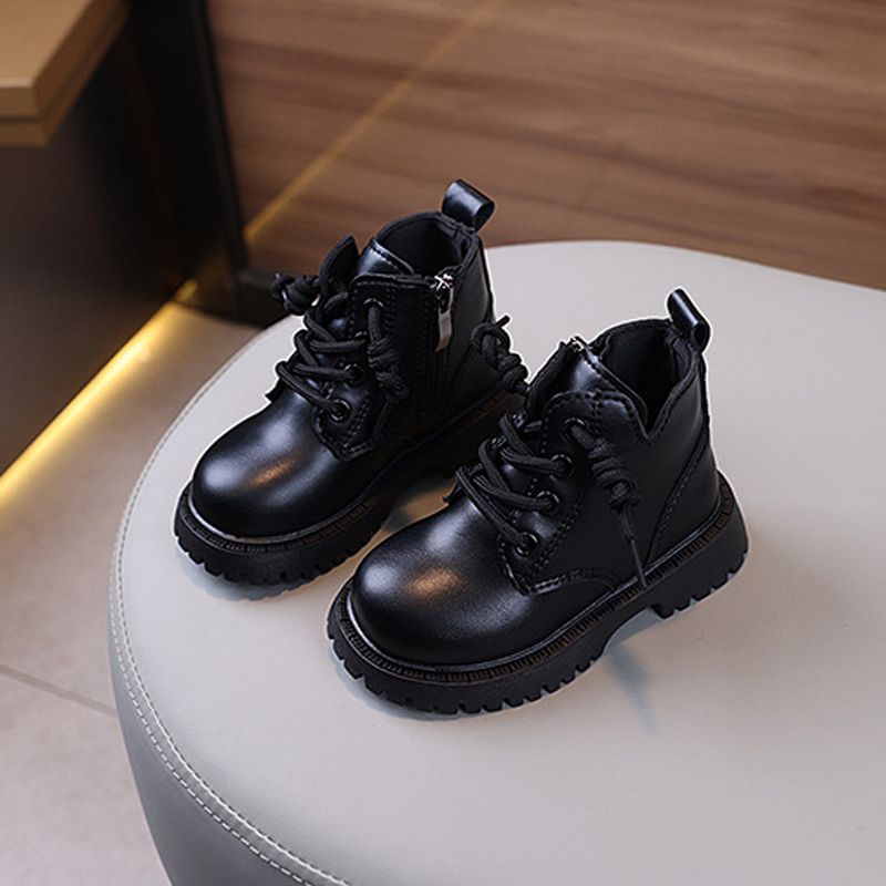 Autumn Winter Toddler Boots Boys Girls Leather Boots Plush Fashion Waterproof Non-slip Warm Cutefeet Kids Boots Shoes 21-30