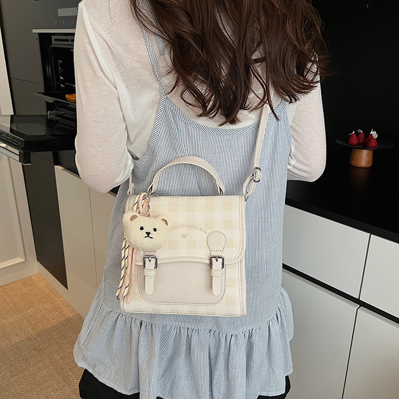 2025 High-end Fashion Cute Youthful Plaid Bag Large Capacity Commuter with Pendant Handheld Backpack for Women ddmymoon