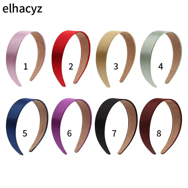 8pcs/lot Chic Lady Smooth Solid Satin Hair Band Plain Alice Headbands 4CM Wide Hairband Ribbon Women Girls Hair Accessories 250805