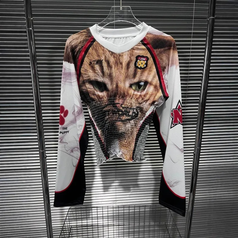 PREPOMP Spring Arrival Long Sleeve V Neck Print Cartoon Slim T-shirt Women GT003 250811