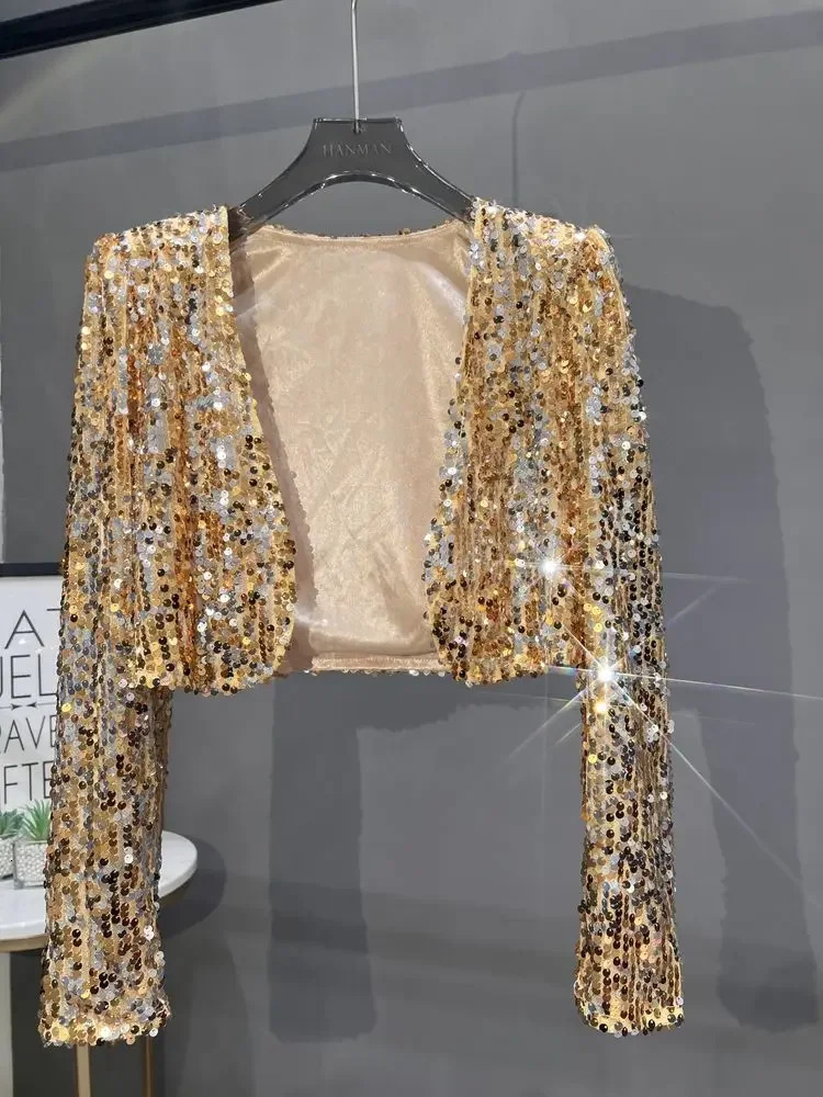 European and American Style Sequined Small Suit Versatile Slimming Stage Performance Costume Shiny Jacket 250811