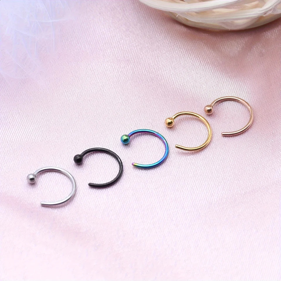 5pcs Hoop Nose Ring Set Minimalist Stainless Steel Lip Ring C-shaped Ear Nail Body Piercing Jewelry For Woman and Man 250807