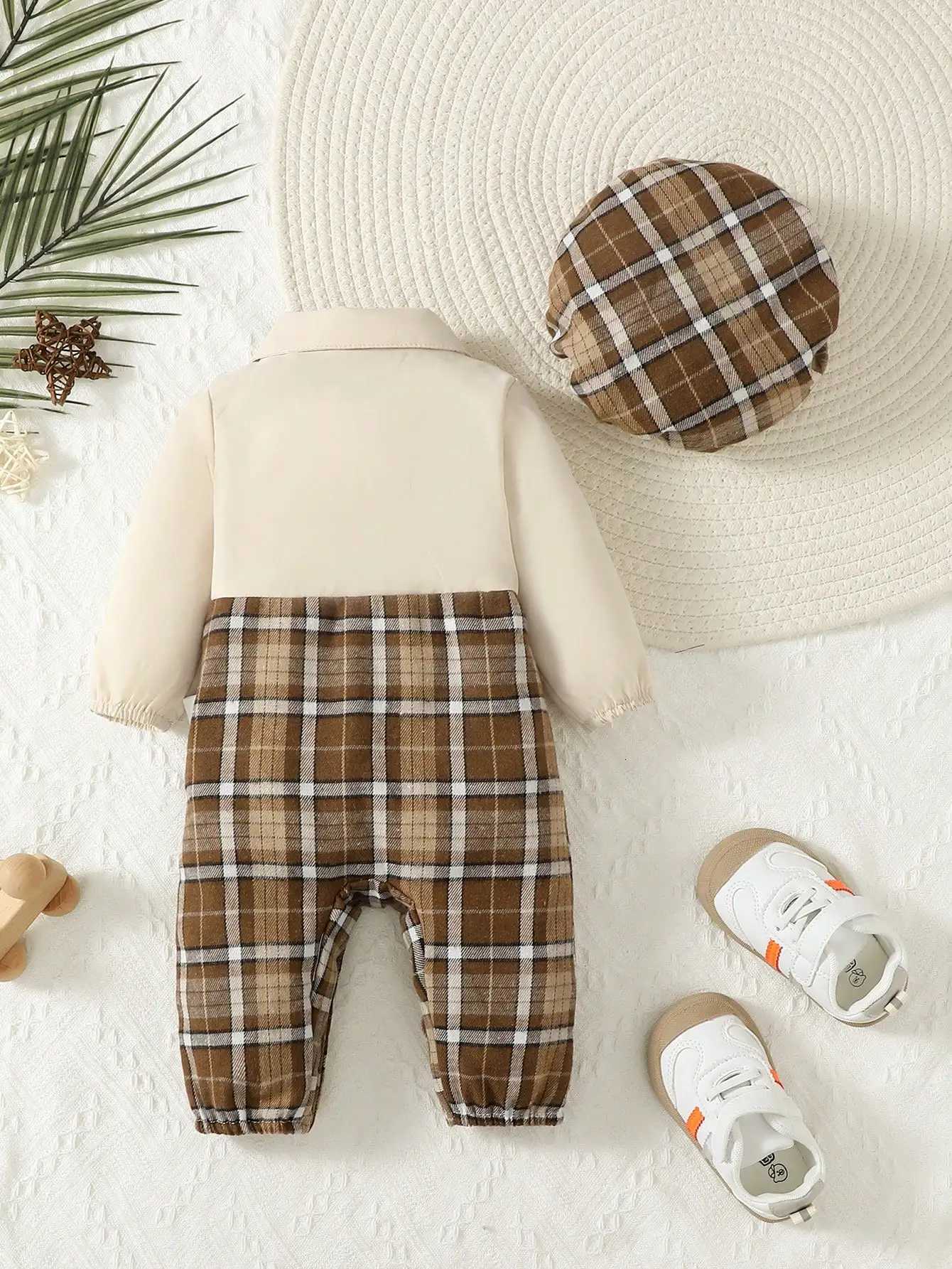 Two-Piece Baby Boy 1-24m Lapel Suspenders With Bow Gentleman Jumpsuit And Holmes Hat Spring And Autumn Z250811