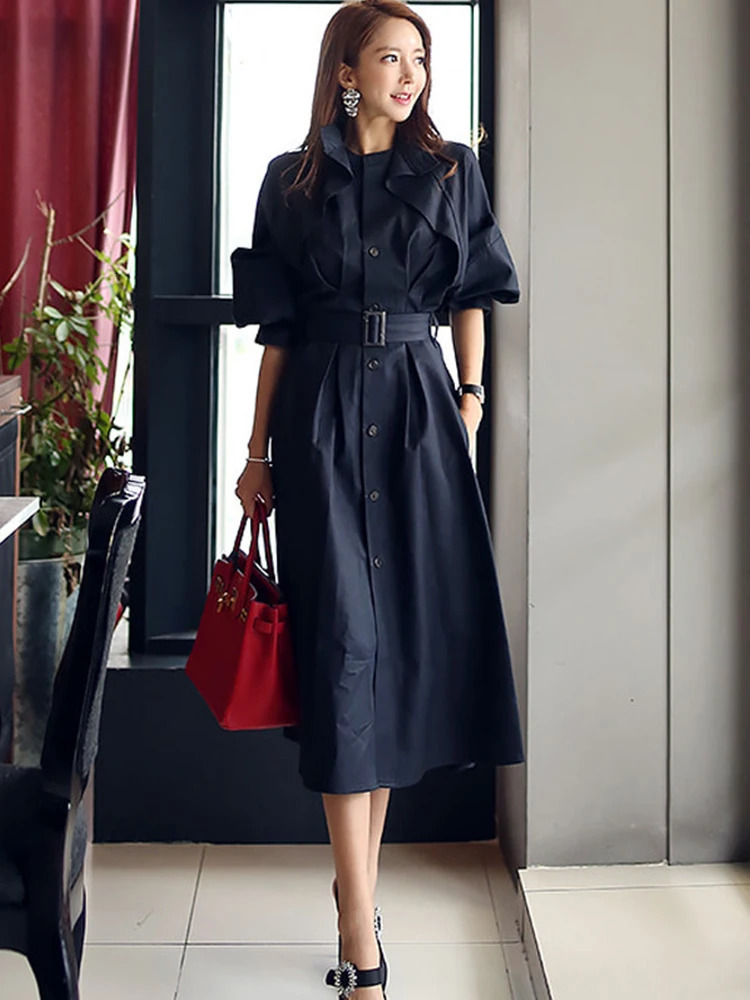 Elegant Women Windbreaker Casual Single Breasted Belt Pocket Jacket Coat Femme Mujer Chic Long Trench Outerwear Spring Autumn 250809