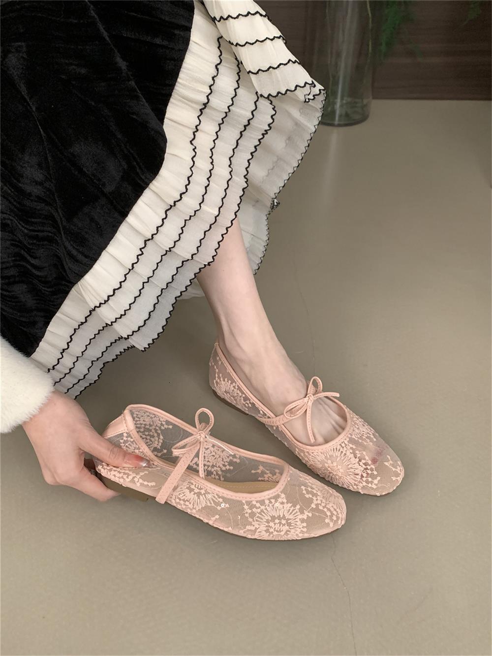 Leisure Mary Jane shoes flat shoes 2025 designer new breathable women's mesh shoes single shoe bow