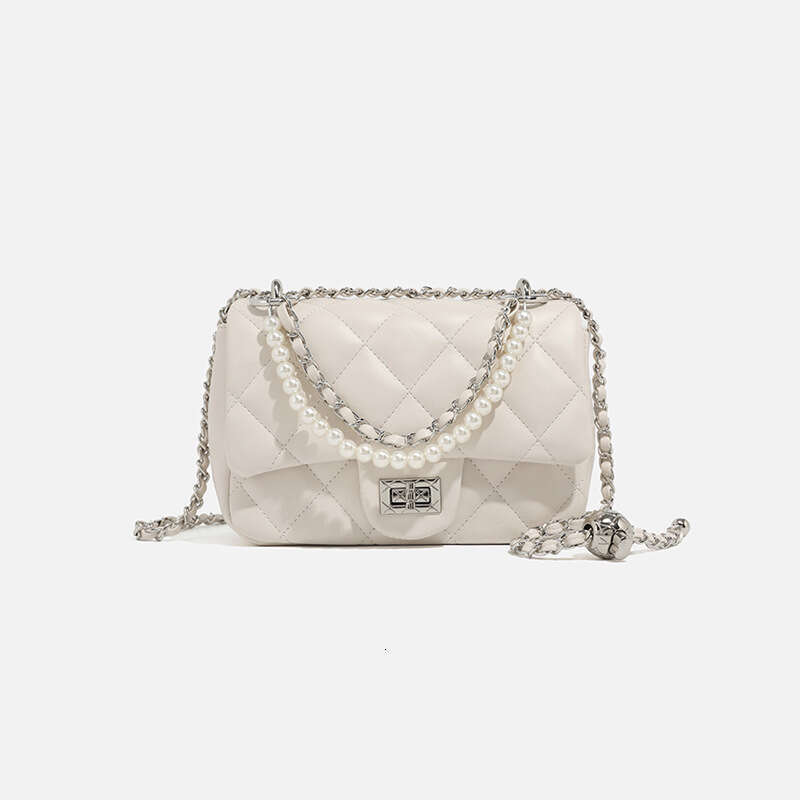 2024 Summer New Niche Classic Quilted Embroidery Small Square Fashion Pearl Chain Single Shoulder Crossbody Women's Bag