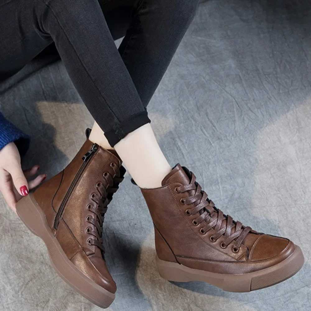 Genuine Leather Womens Boots Short Boots Thick Soled Knight Boots Womens Casual Shoes Versatile Womens Shoes Platform Shoes W250811