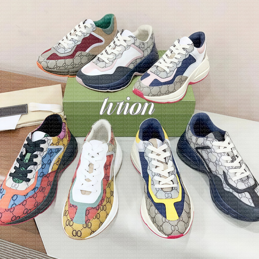 Designer Rhyton sneakers platform sneakers men sneakers Multicolor sneakers classic Beige Vintage Chaussures Sneakers Women Leather Trainers casual shoes 35-45