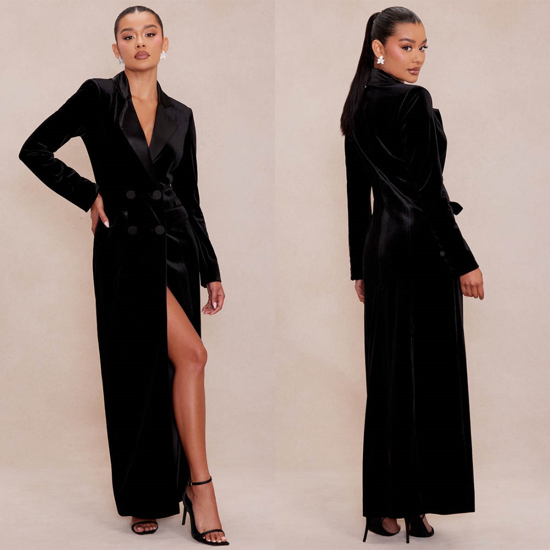 Black Mermaid Dress Women Long Jacket Prom Evening Guest Formal Wedding Wear Custom Made Photography Outfits One Piece