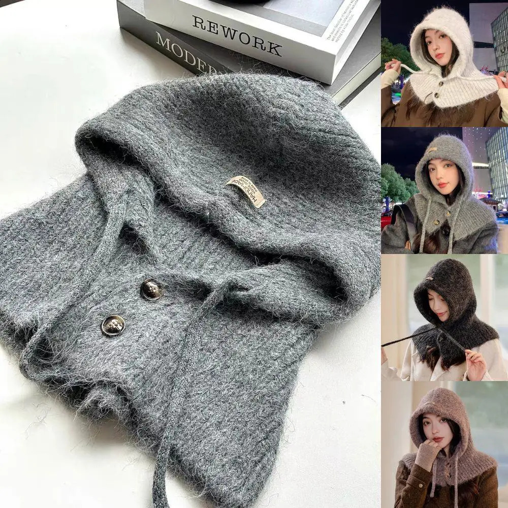 Winter Beanie Hats One-Piece Knit Wool Balaclavas Hooded Caps Korean Style Womens Winter Hood Neck Warmer Cycling Beanies Caps 250808