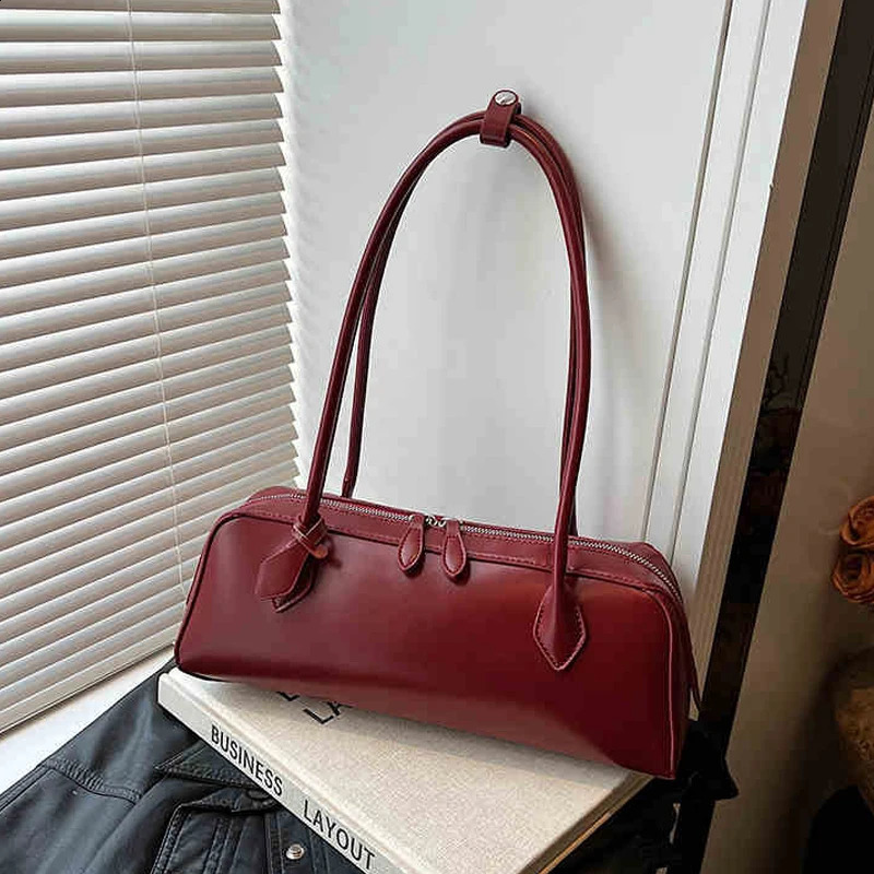 Temperament Versatile Underarm Bag for Women French Light Retro One Shoulder Bags Texture PU Red Handbag 250809