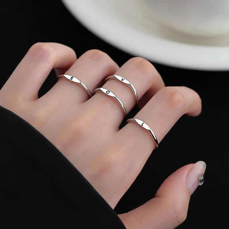 Fashion 925 Sterling Silver English Alphabet Ring Simple Style Personalized Name Initial Ring Birthday Gift Womens Fine Jewelry 250805