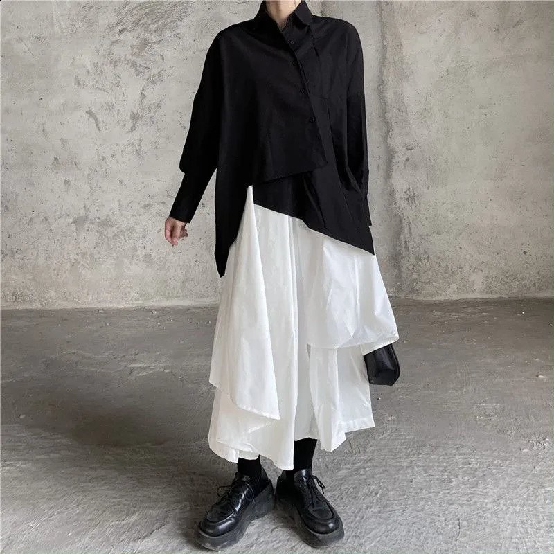 Women Skirts Gothic Irregular Skirts Pants Women High Waist White Black Long Skirts Female Pleated Skirts Culottes Women Clothes 250809
