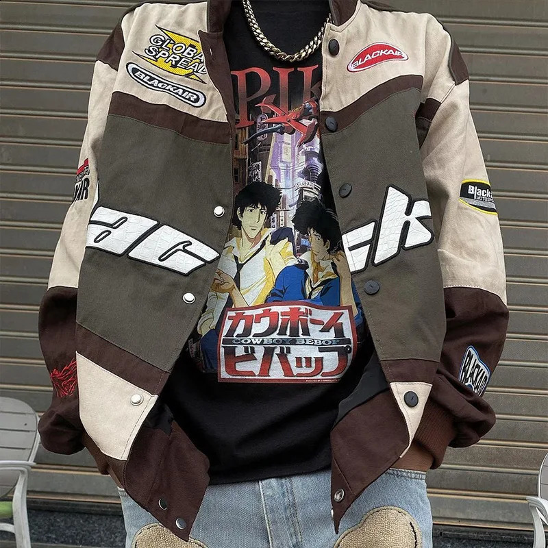 Spring And Autumn Cross Border Jacket Sports Style Printed Three Color Casual Long Sleeved Windbreaker Motorcycle Coat 250805