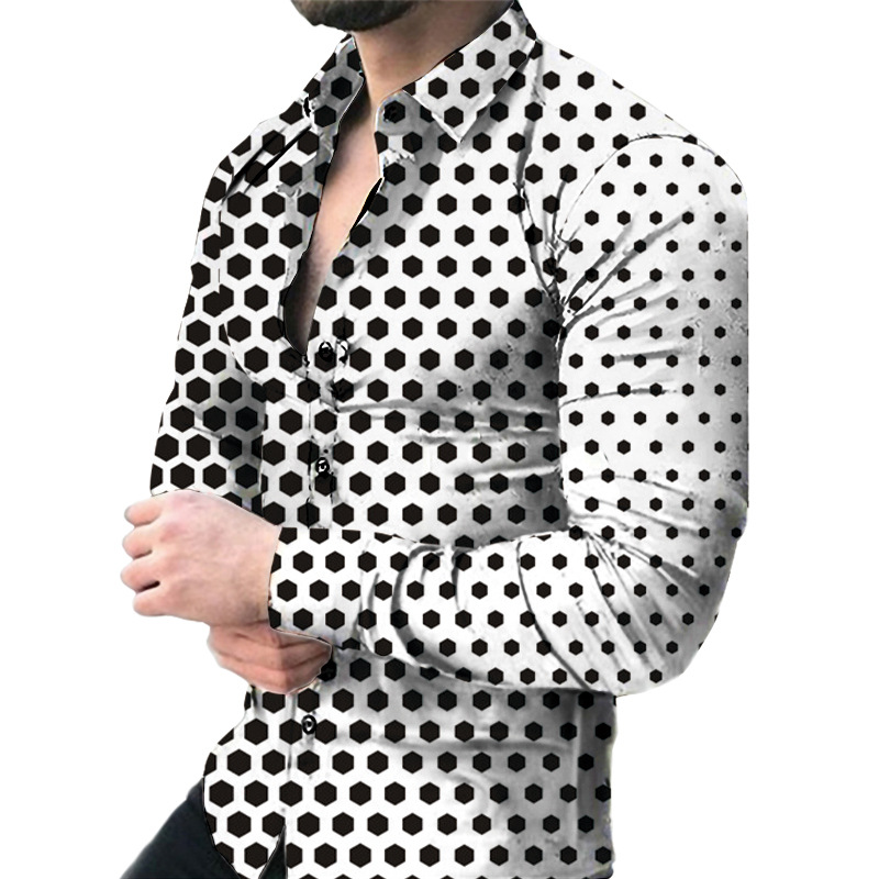 Men's long-sleeved shirt fashion T-shirt 3D printed casual slimming lapel long-sleeved shirt men's thin foreign trade youth shirt European c