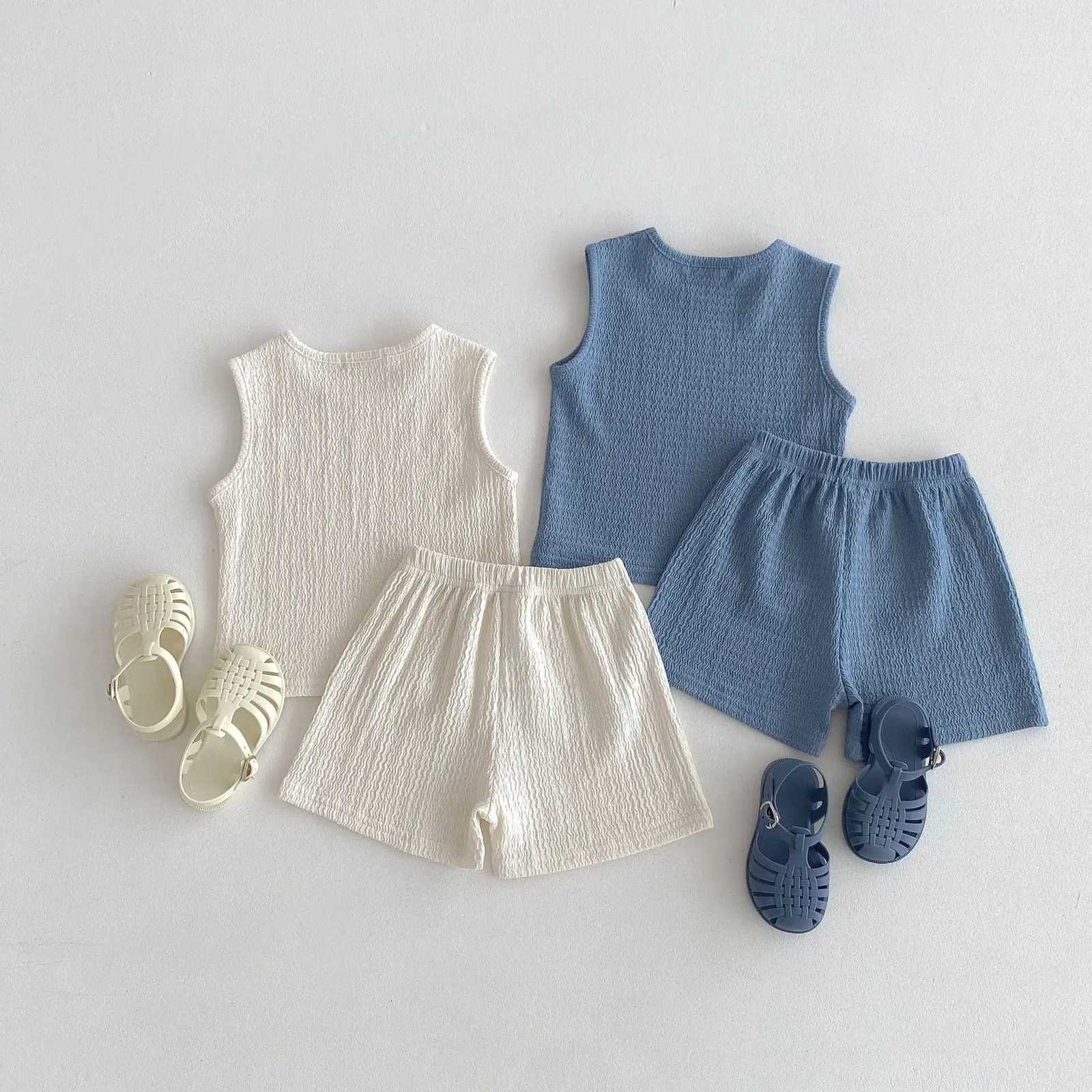 2025 Summer New Children Sleeveless Clothes Set Thin Cotton Boys Girls Solid Vest + Shorts 2pcs Suit Kids Soft Casual Outfits Z250811