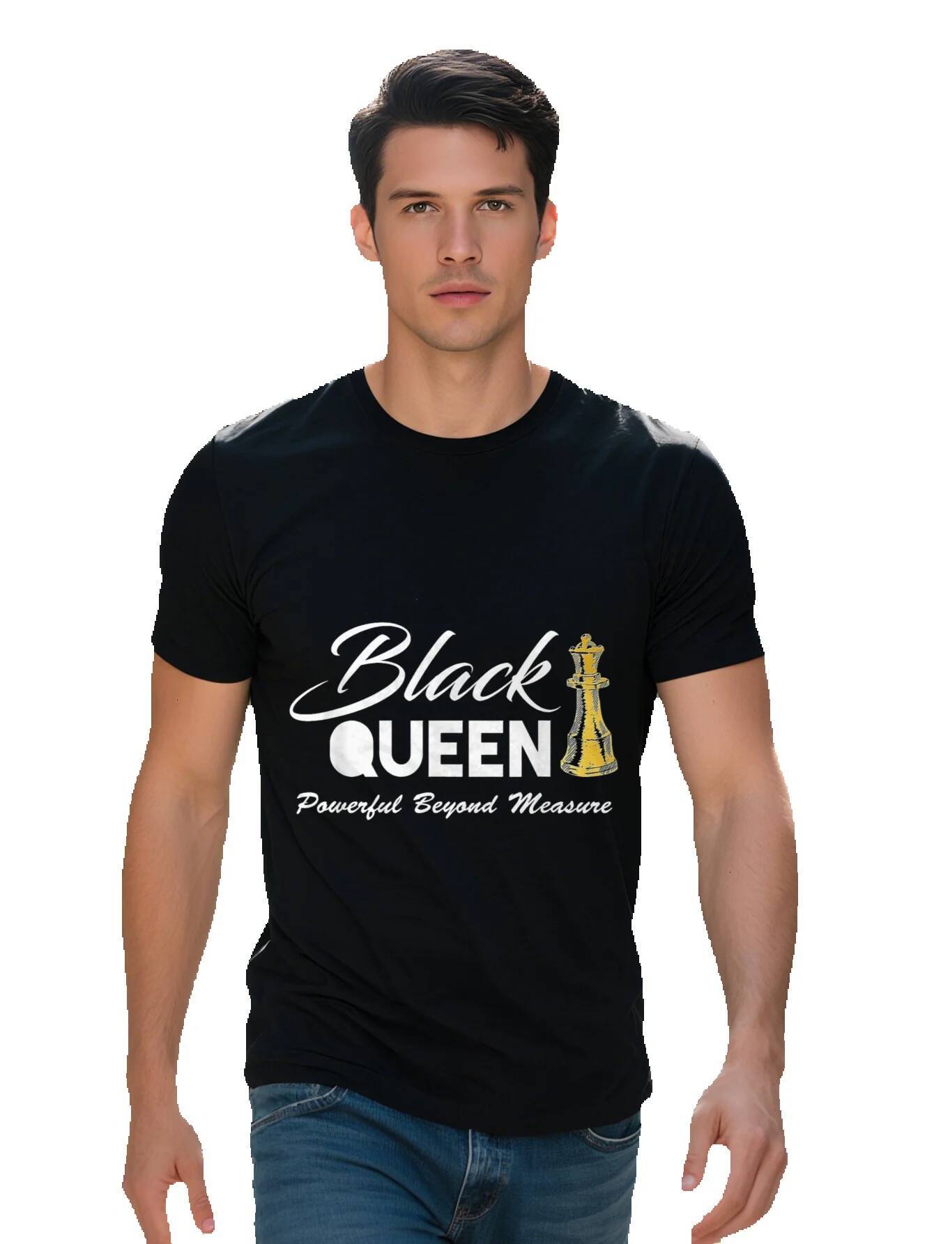 Men s Black Queen Powerful Beyond Measure Graphic T-Shirt Cotton Short Sleeve Round Neck Tee for Casual 168ed d162e