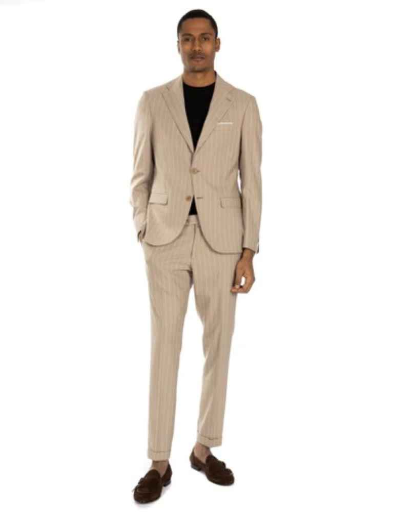 Fashion Stripe Men Suits Single Breasted 2 Pieces Jacket And Pants Groom Wedding Prom Party Set Formal Occasions Customized