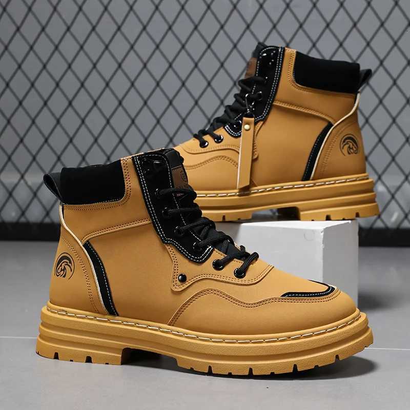 Mens Thick Soled Shock-Absorbing Wear-Resistant Anti-Slip Retro Casual Yellow Boots Are Comfortable Lightweight Cold Resistant W250811