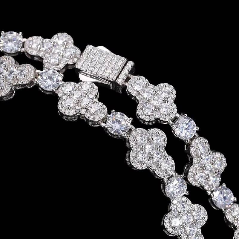 Stylish 10.0mm Moissanite Diamond Tennis Link Chain Necklace with Rounded Pave Cross Diamond Pendants for Gift Occasions