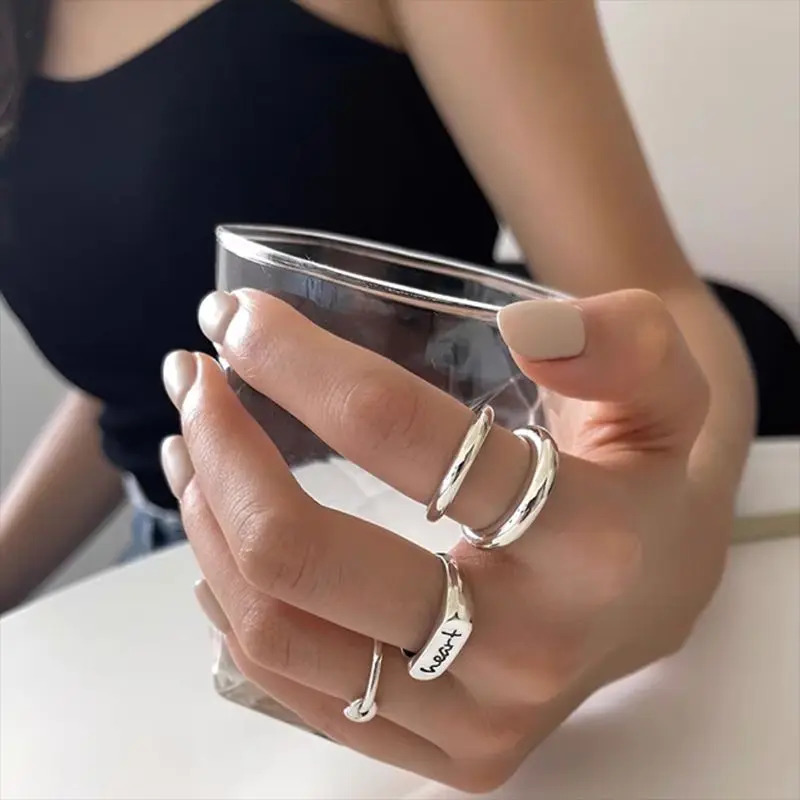 925 Sterling Silver Geometric Unique Double Lines Rings for Women Bohemian Adjustable Open Vintage Ring For Party Birthday Gift 250805