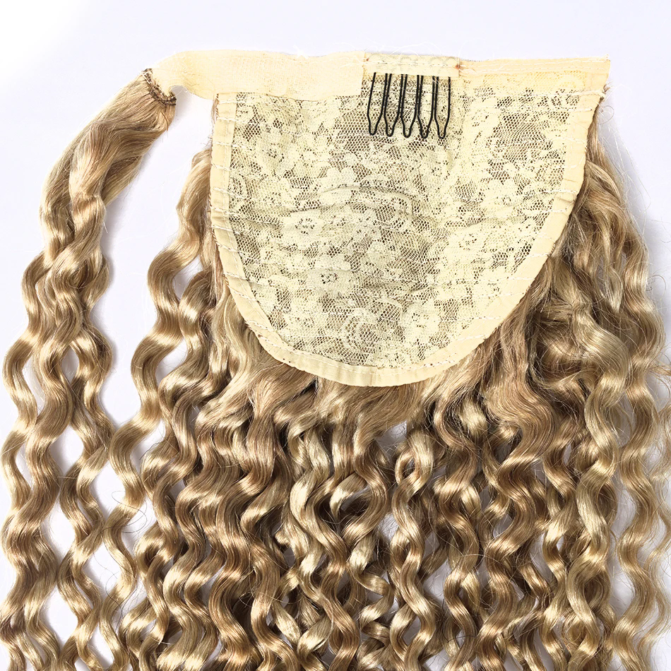 140G Water Wave Ponytail Human Hair Extension Drawstring Long hair for Pony Tail invisible Clip in Hairpiece For Woman Blonde Remy brazilian Hair