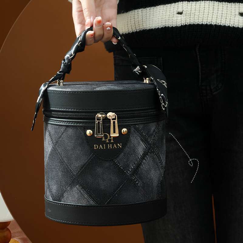 DHessentials Maillard Tone Bucket Bag - Large Capacity Waterproof Makeup Case, Multi-Functional Vintage Cosmetic Organizer (1300g)