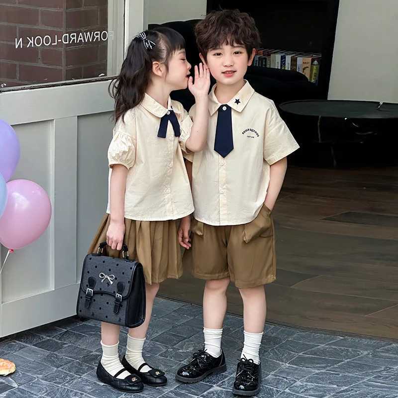 Preppy Set Summer Kids Girls Shirts Pleated Skirt Children Boys T-shirts Solid Shorts Suit 2-10 Years Matching Outfits Z250811