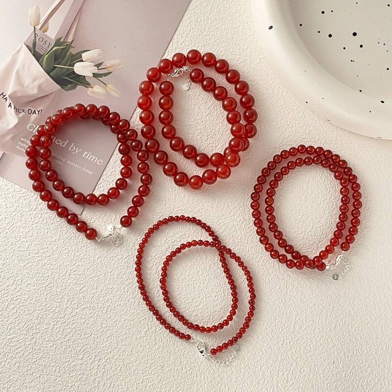 Vintage Red Beaded Necklaces for Women Chinese Style Glass Beads Necklace Exquisite Elegant Choker Aesthetic Jewelry Accessories Jewelry for Women