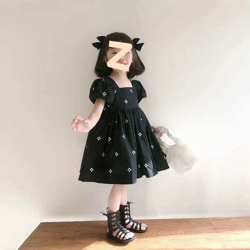 Girls Summer Short Sleeve Dress Polka Dot Korean Cute Bubble Sleeves Fashionable Girls Dress Backless Princess Kids Girls Dress W250811