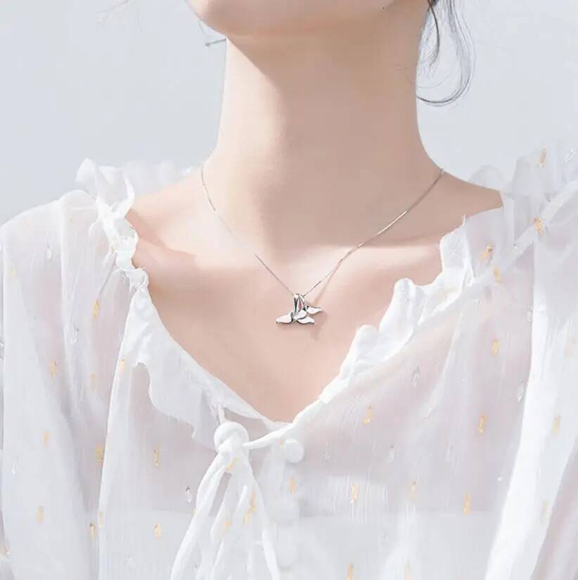 Sterling Sier Double Whale Tail Choker Necklaces & Pendants For Women Flyleaf Creative Lady Fine Wedding Party Jewelry