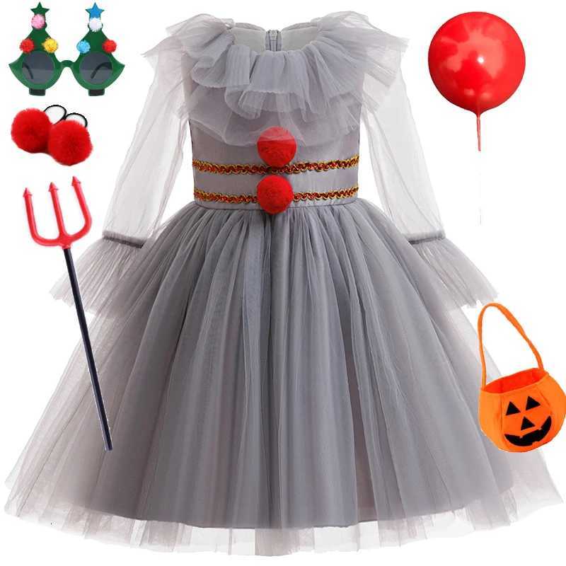 2025 Girl New Gray Clown Dress Up Childrens Witch Costume Halloween Costumes Cosplay Costume Children Performance Clothes W250811
