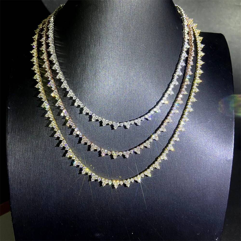 Moissminer 2.5mm Moissanite Tennis Link Chain Necklaces S925 Silver Choker Pass Tester Bracelets for Men Women Hip Hop Jewelry