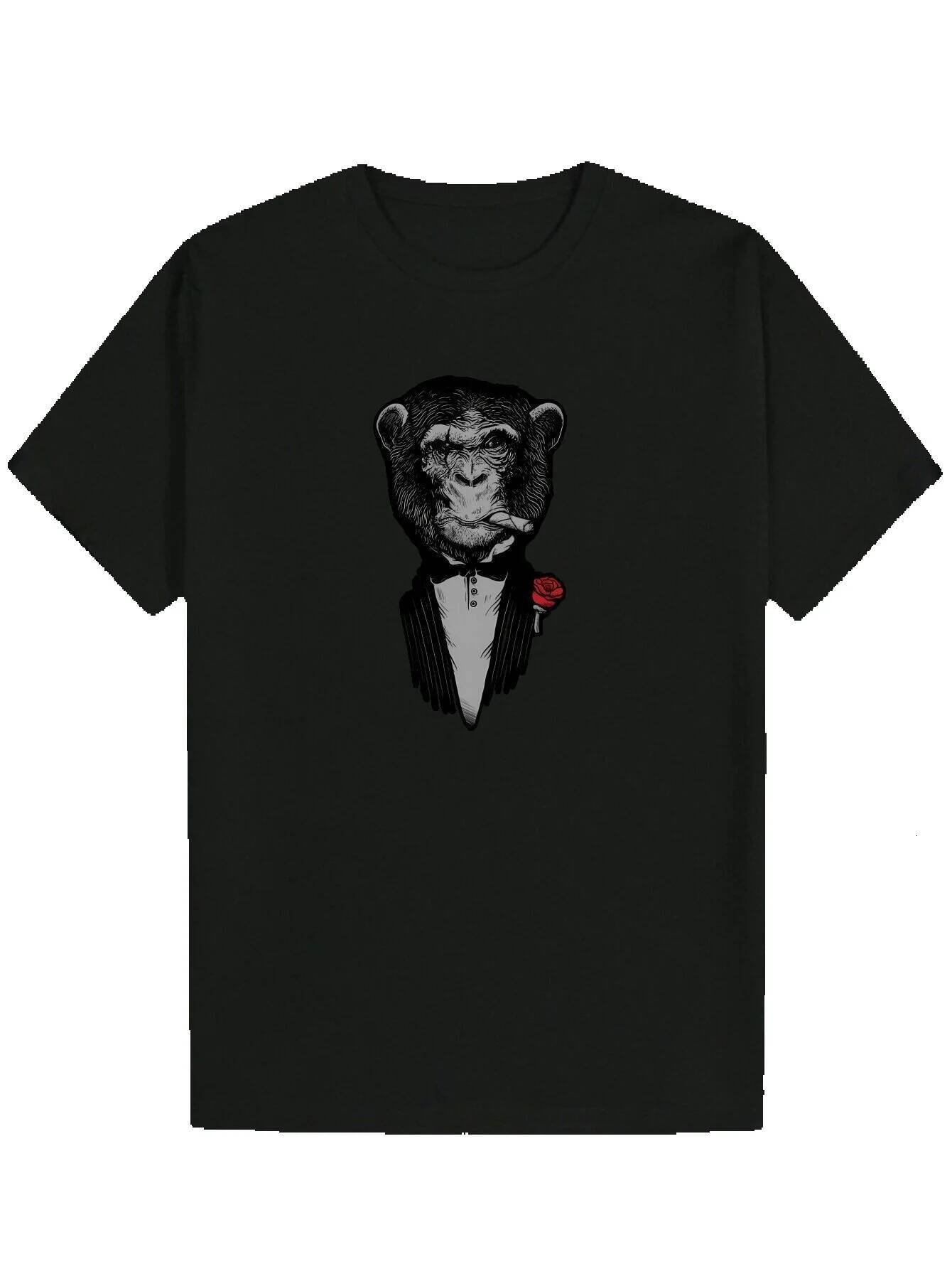 Men's Summer Casual - 100% Lightweight 180gsm, Black with Red Rose and Bowknot Pattern Print, Crew Neck Regular Fit, Machine Washable, Everyday P