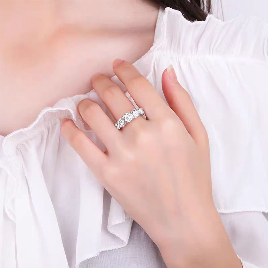 MT Classic 5CT Moissanite 925 Sterling Silver Ring for Women Men,5 Stone Brilliant Elegant Engagement Wedding Promise Ring, Birthday Anniversary Gift 