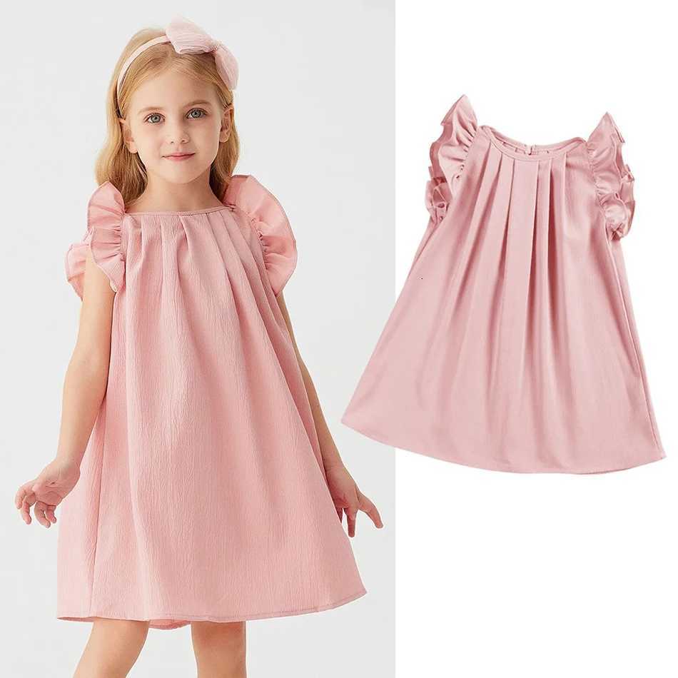 Summer Dress Fashion Casual Ruffled Sleeve Solid Dress Childrens Clothing Baby Girl Dresses Kids Versatile Childrens Apparel W250811