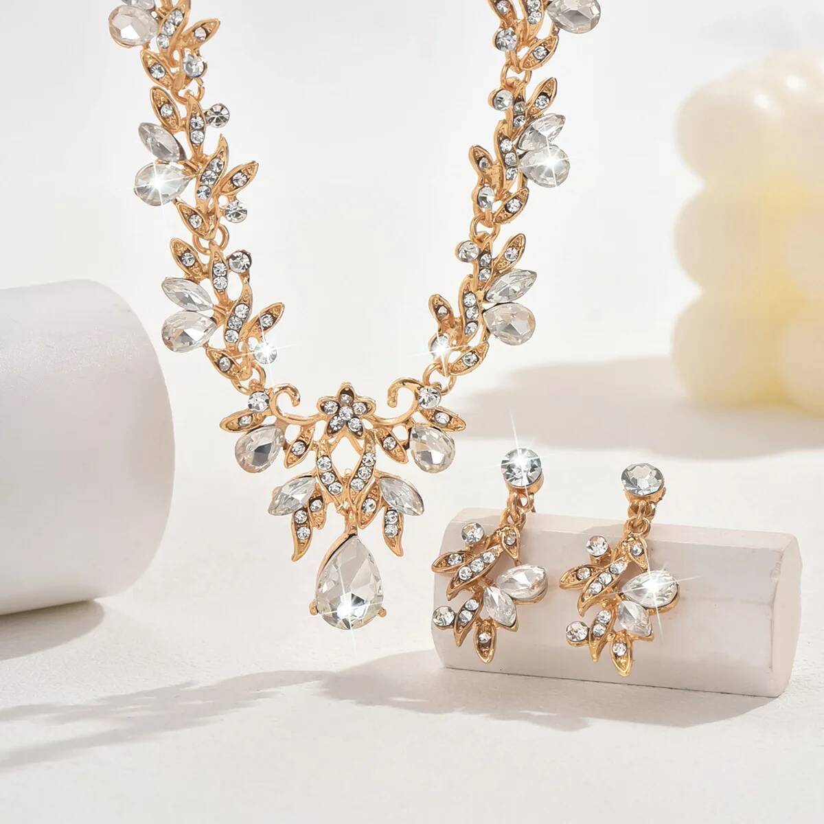 3pcs New Fashion Sets Women Waterdrop Collar Choker Necklace Earring Jewelry Set for Prom Birthday Bridal Wedding