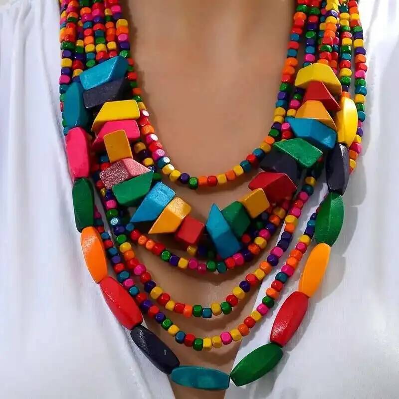 Vintage Bohemian Style Multi-layer Colorful Wooden Beads Hand-beaded Necklace For Women Trend 2025 Casual Party Jewelry Jewelry for Women