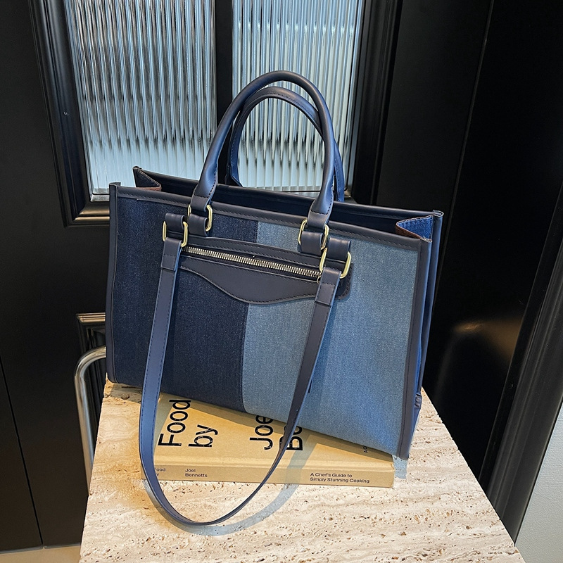 Large Capacity Tote for Women New High-Quality Texture Color Block Handbag Simple Shoulder Bag