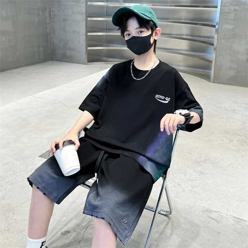 Big Boys Sets Clothing Kids Short Sleeve Cotton T-shirt And Shorts 2 Pieces Outfits Set Teenage Children Casual Summer Outerwear Z250811