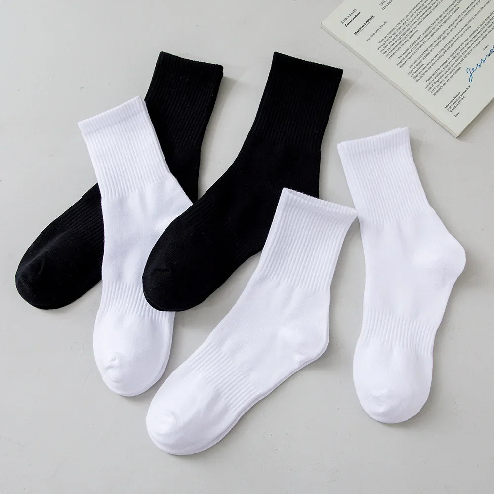 5Pairs Men Cotton Style White Socks Soft Breathable Sports Long socks Summer Winter for Male Plus Size 250805