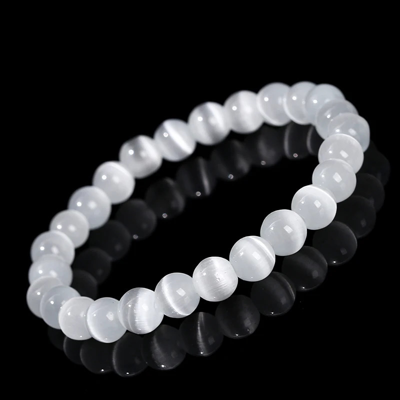 JD Natural Stone White Cat Eyes Stone Bracelet Women Fashion Jewelry Simple Single Circle Beaded Braslet Female Yoga Jewelry 250805