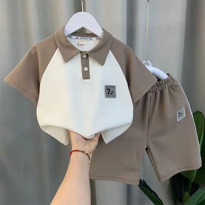 Boys Summer Short Sleeve Fashion Set Kids Lapel Pullover Shirt+Shorts 2pcs Boutique Baby Clothes Children 1-9 Year Sport Set Z250811