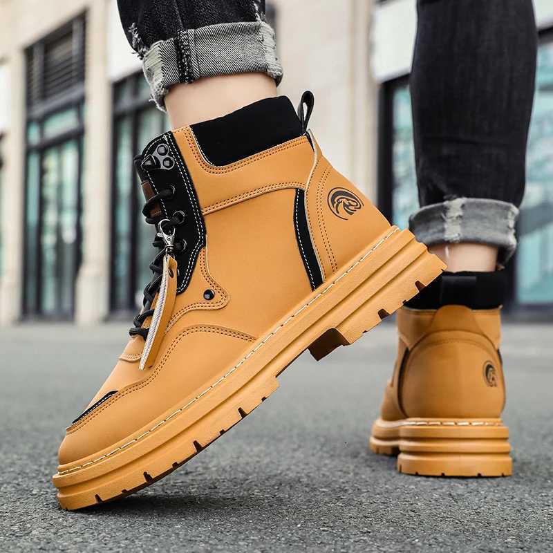 Mens Thick Soled Shock-Absorbing Wear-Resistant Anti-Slip Retro Casual Yellow Boots Are Comfortable Lightweight Cold Resistant W250811