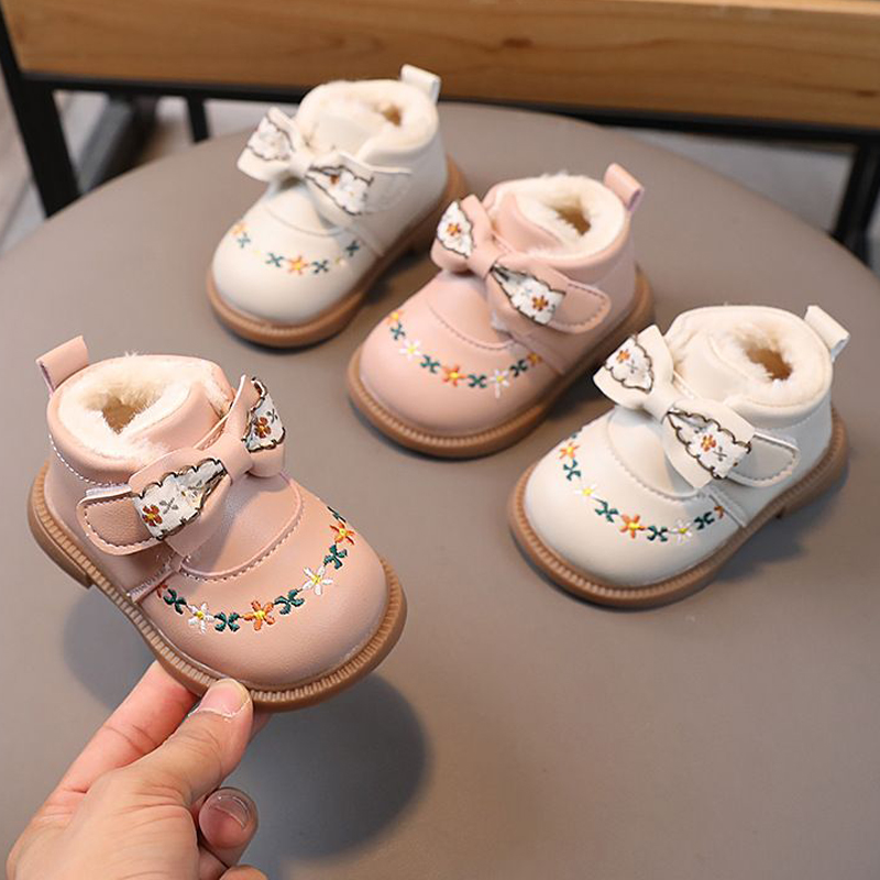 Winter Baby Girl Shoes Plush Warm Short Snow Boots Toddler Infant Bow Cotton Shoes Cutefeet Soft Sole Kids Small Leather Shoes Sizes 15 - 25