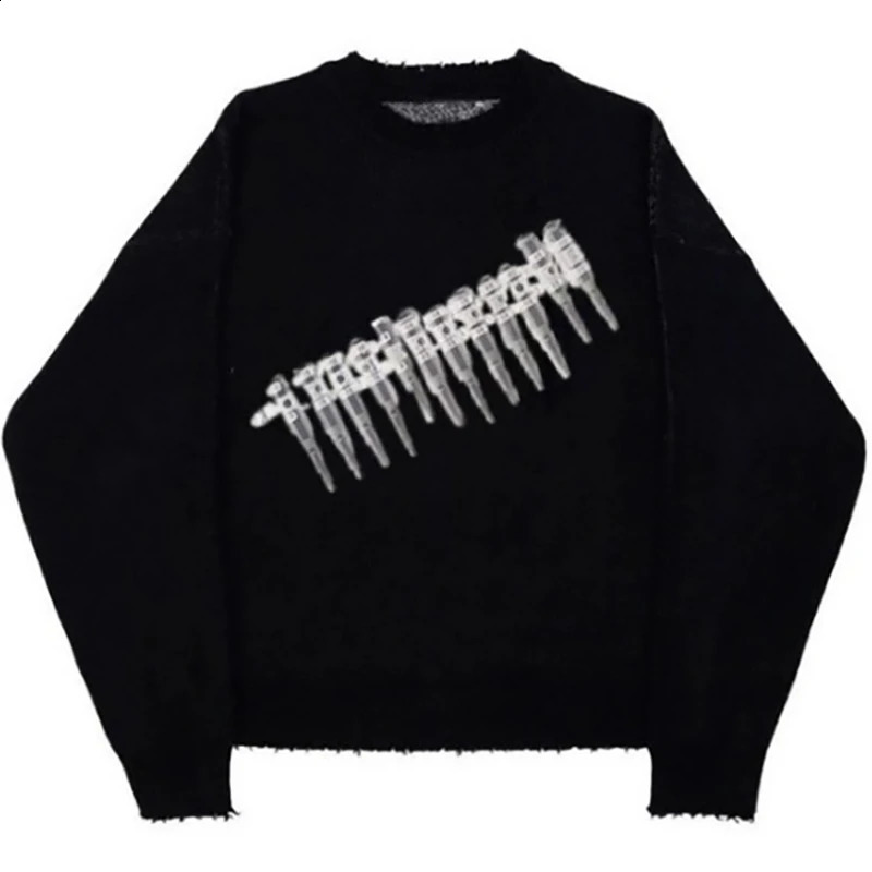 90s Gothic Punk Mens Sweaters Male Knitwear Dark Style Y2K Hip-Hop Streetwear Pullover Knit Harajuku Sweater Oversize Jumper 250805